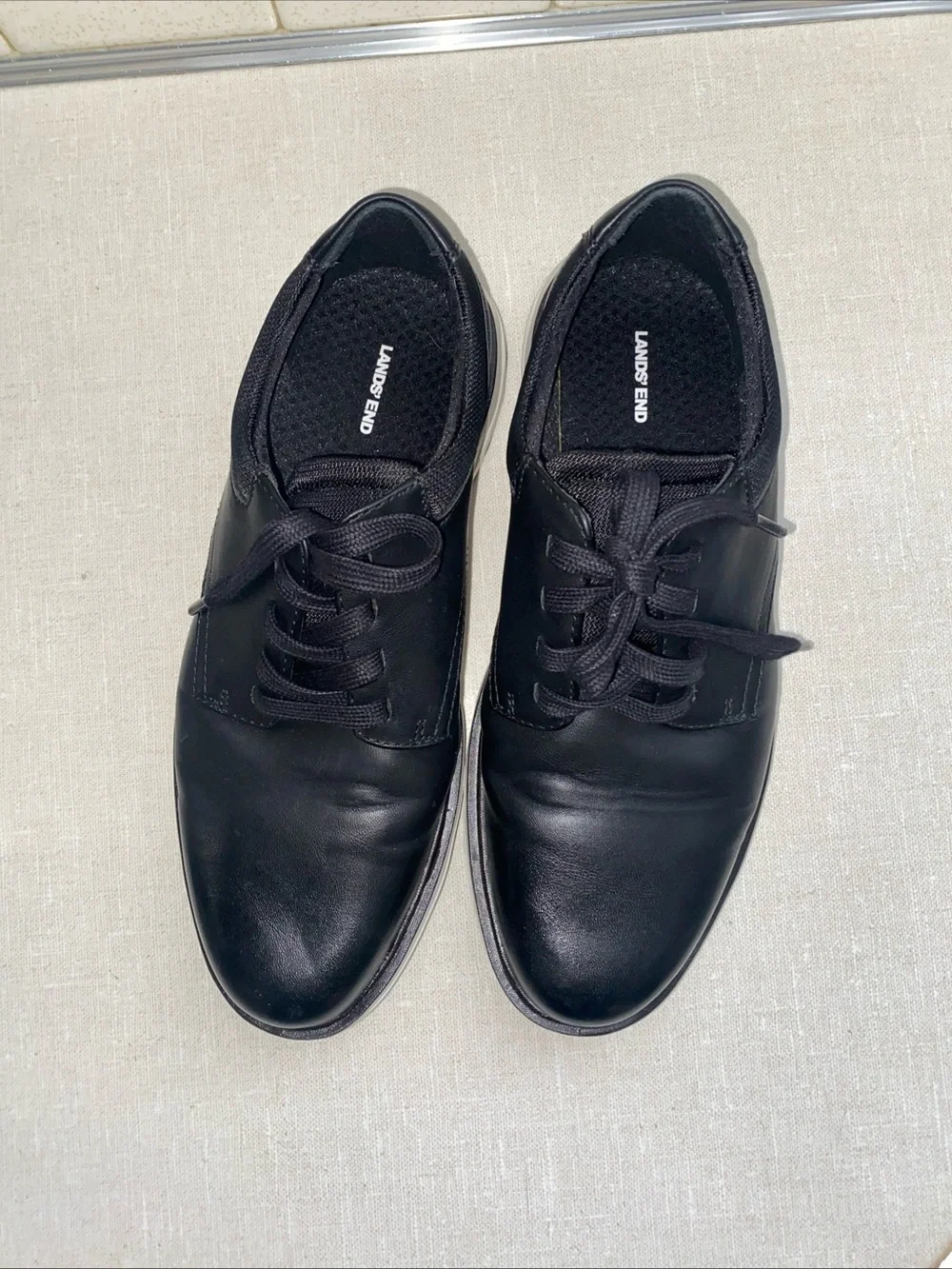 Land's End Sport Oxford Men's 8 Black Faux Leather Comfort Casual Dress Shoes